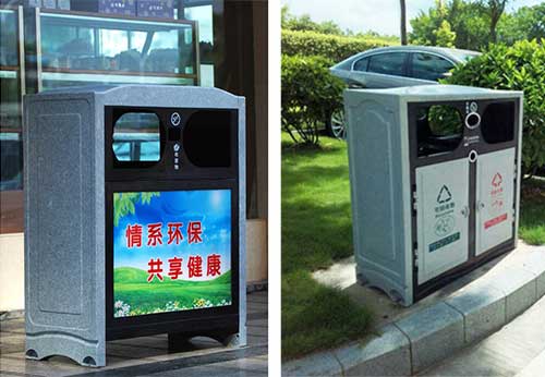  欣方圳仿大理石垃圾桶廠家為清遠(yuǎn)高校送貨上門。